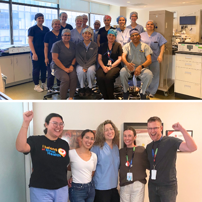 A collage of two group photos of team members at Mount Sinai Fertility.   