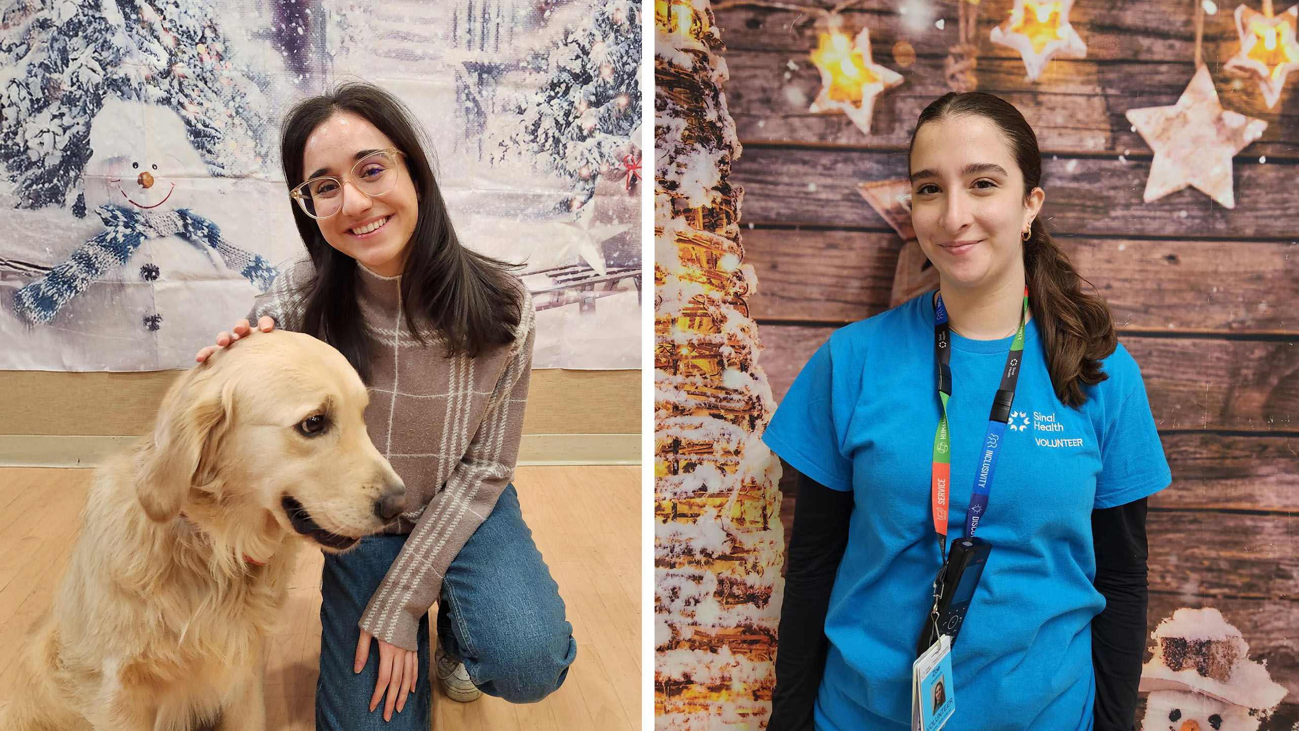 two young women and one golden retriever 