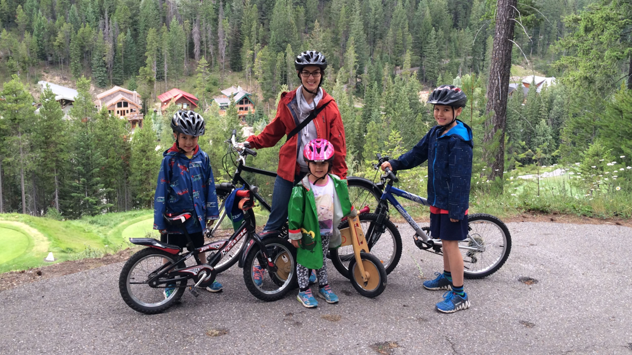 mother with three children all on bikes