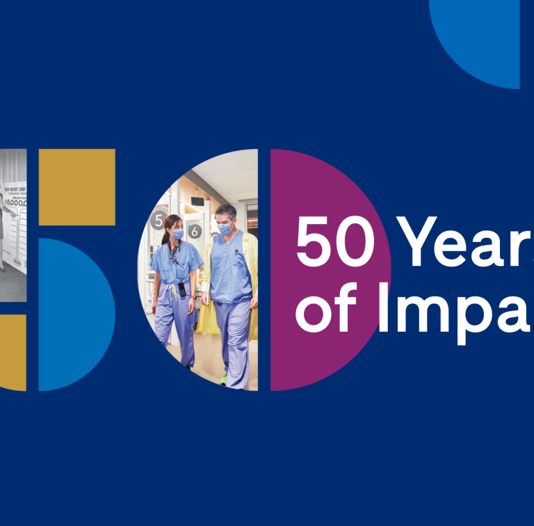 Graphic of 50 made with shapes and the phrase 50 years of impact