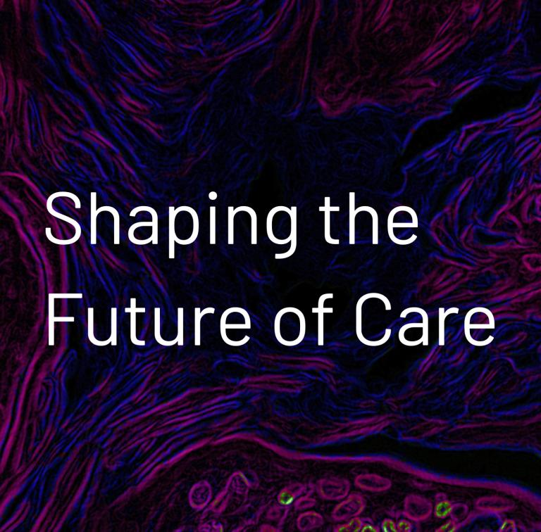 Abstract microscopic tissue pattern in purple, blue and black tones used as the background for the Annual Report theme.