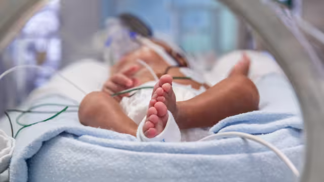 The feet of a baby within the Mount Sinai neonatal intensive care unit