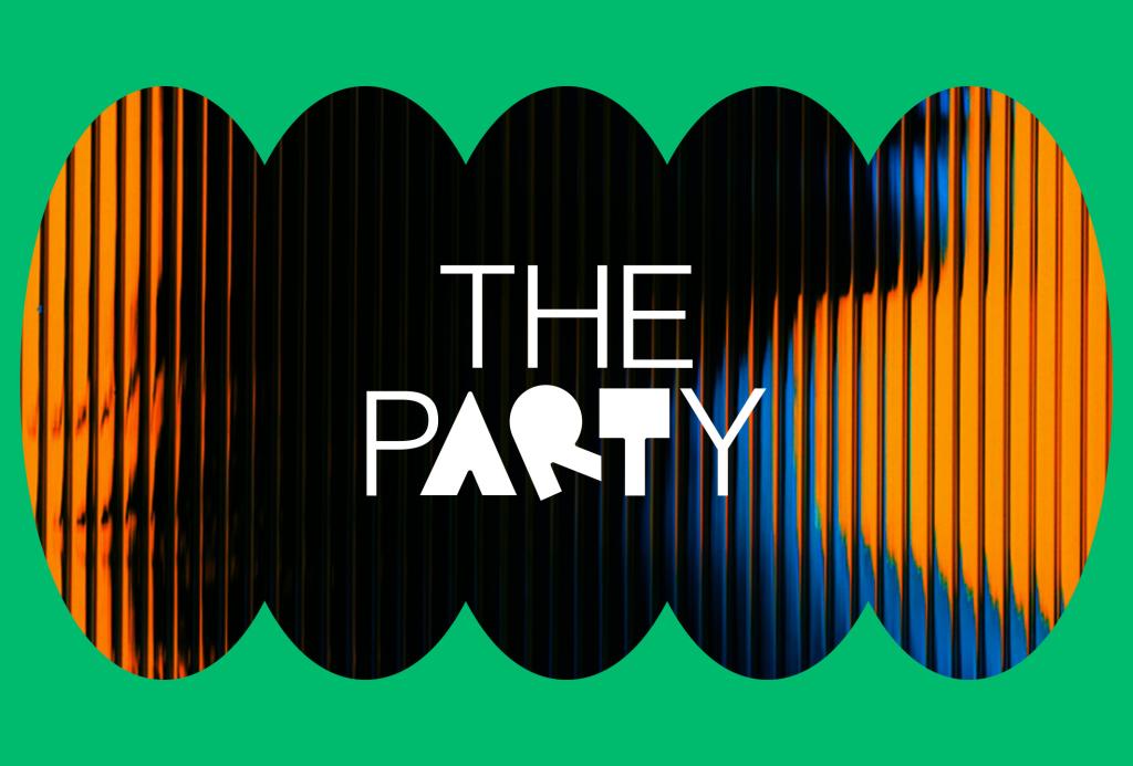 Photo with graphic frame and text that says the party