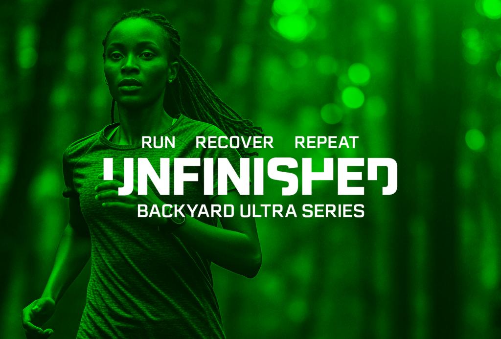 woman jogging with text overlayed with event name