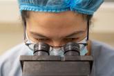 A laboratory scientist looks into a microscope