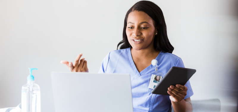 Nurse using laptop
