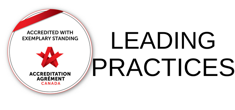 A seal with the words Accreditation Canada Exemplary Standing