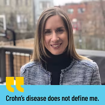 Stacey Gitlin with the quote "Crohn's disease does not define me' 