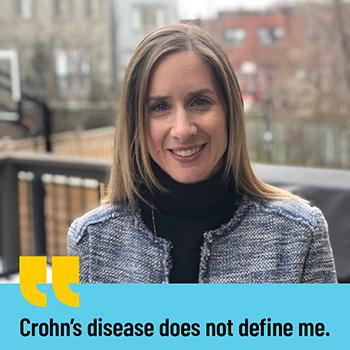 Stacey Gitlin with the quote "Crohn's disease does not define me' 