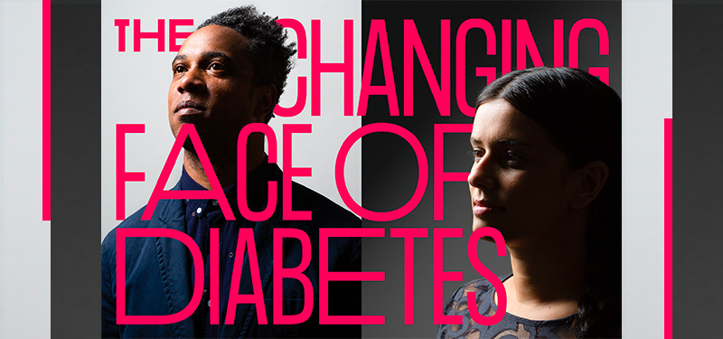 Man and woman with text "The Changing Face of Diabetes"
