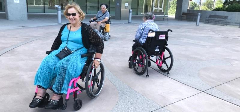 Hennick Bridgepoint patients participating in the Labyrinth Walk and Roll program, on the north side terrace