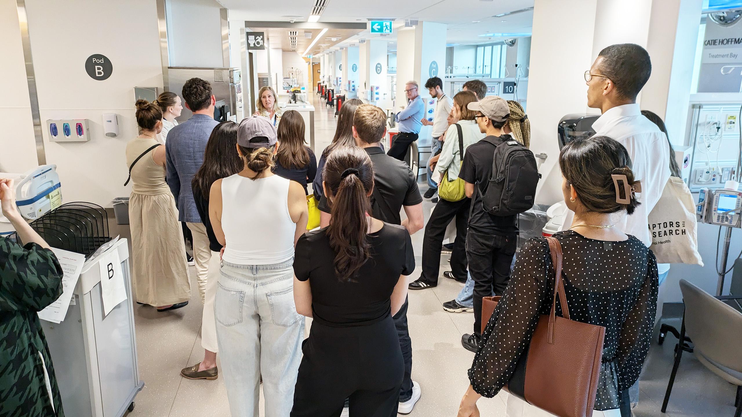 Group tour in the hallway of a hospital
