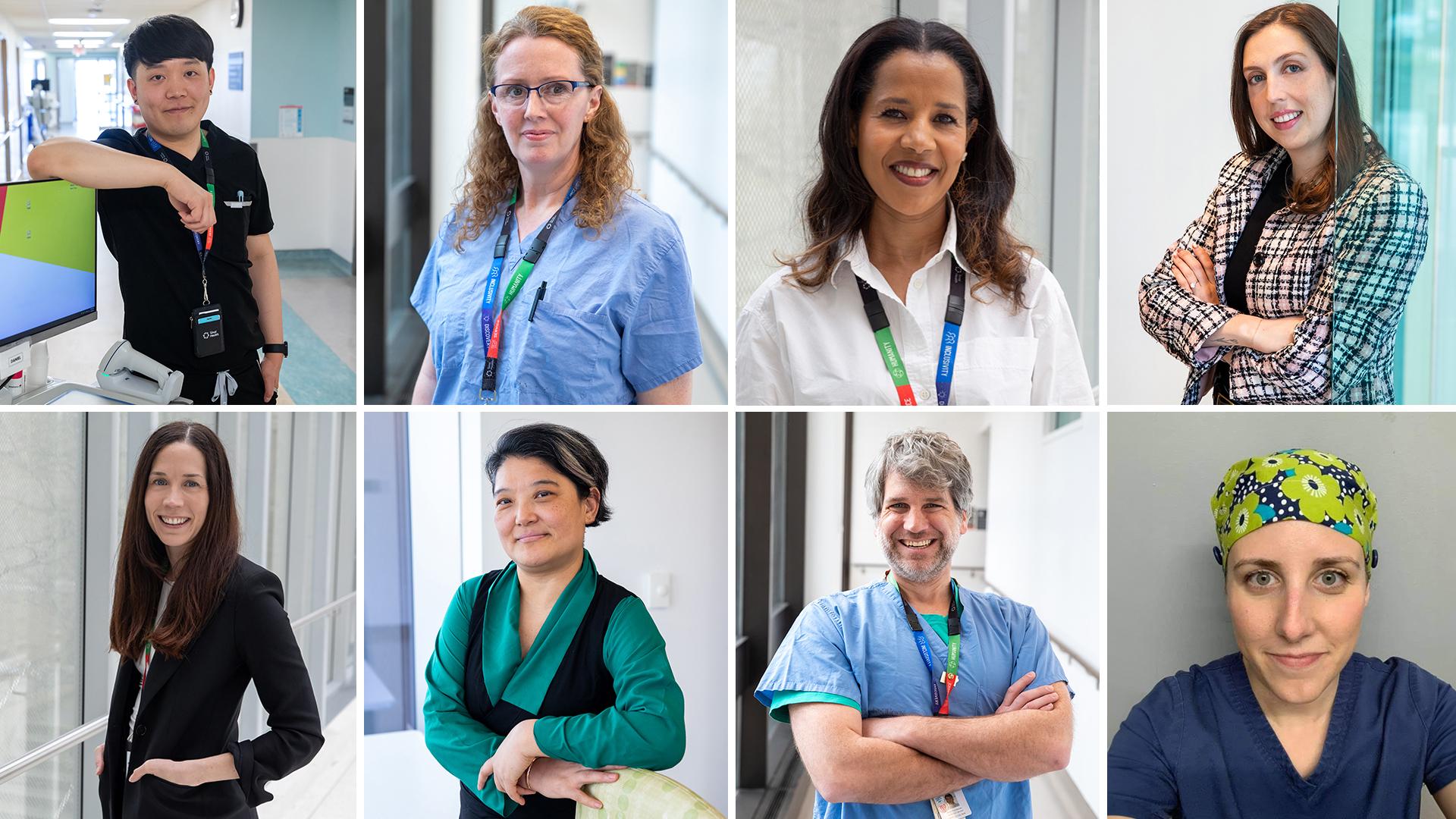 Collage of headshots of eight nurses from across Sinai Health