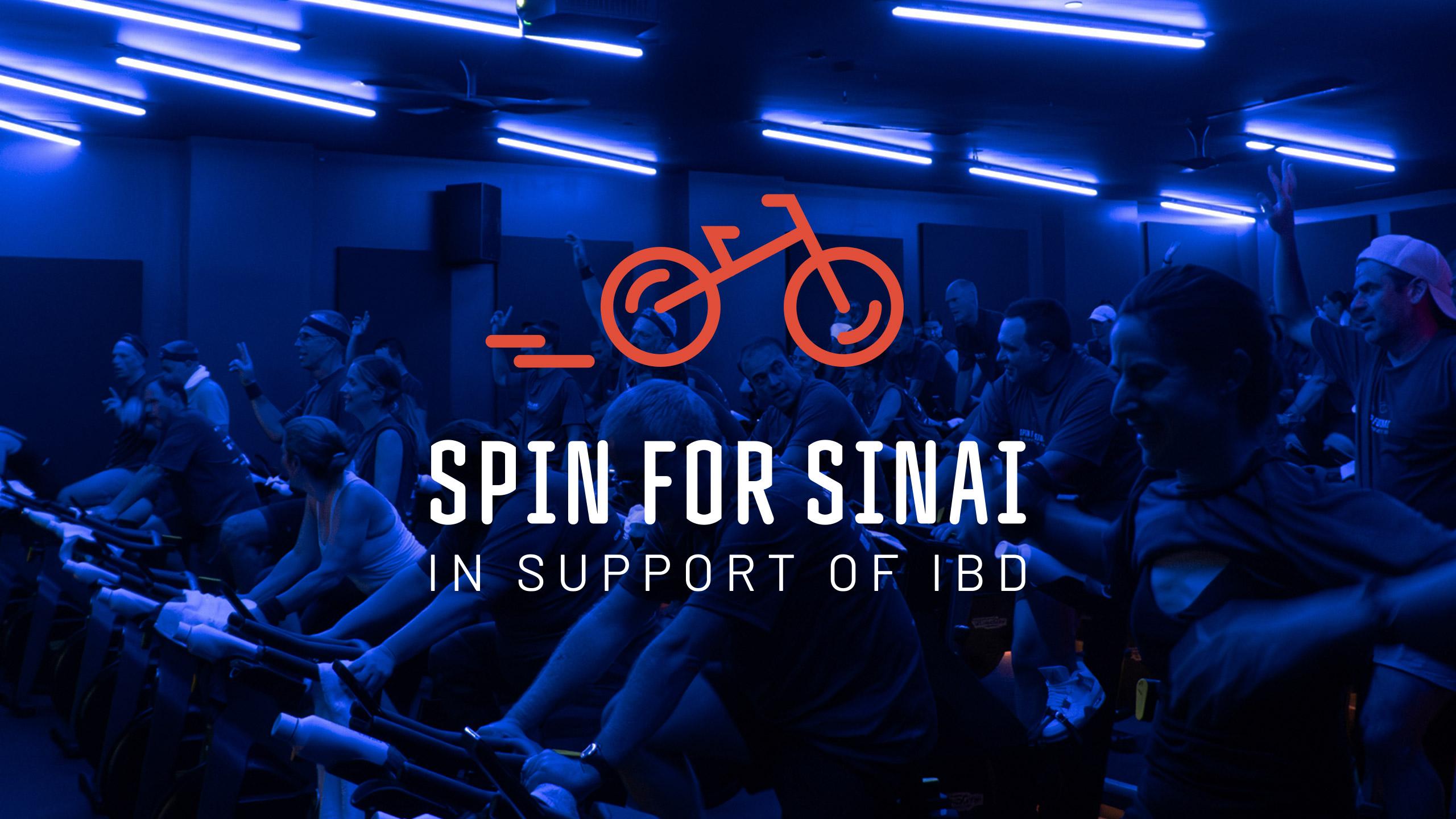 spin for sinai logo in foreground with people on spin bikes in the background