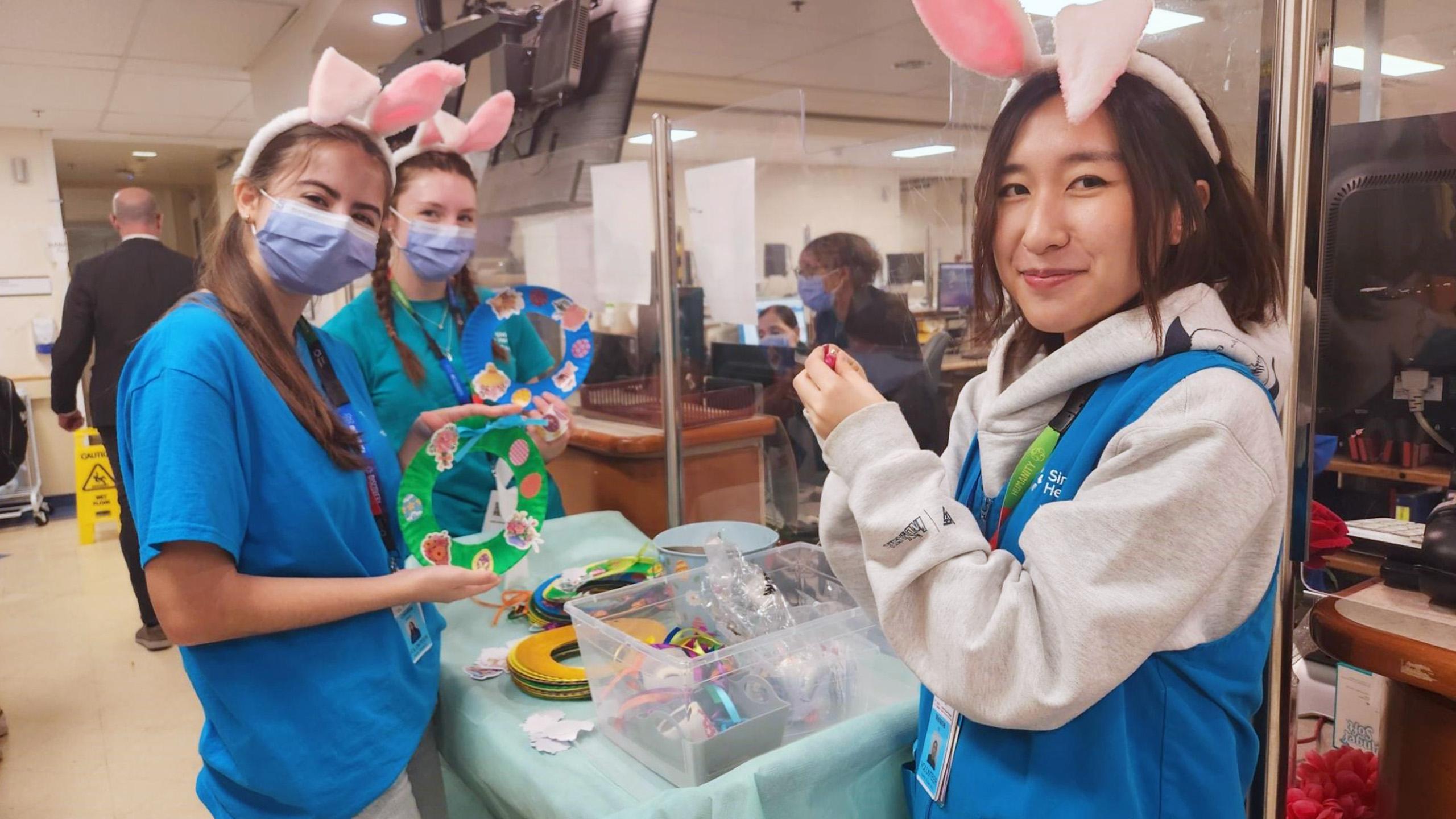 mauve voulneers wearing bunny ears