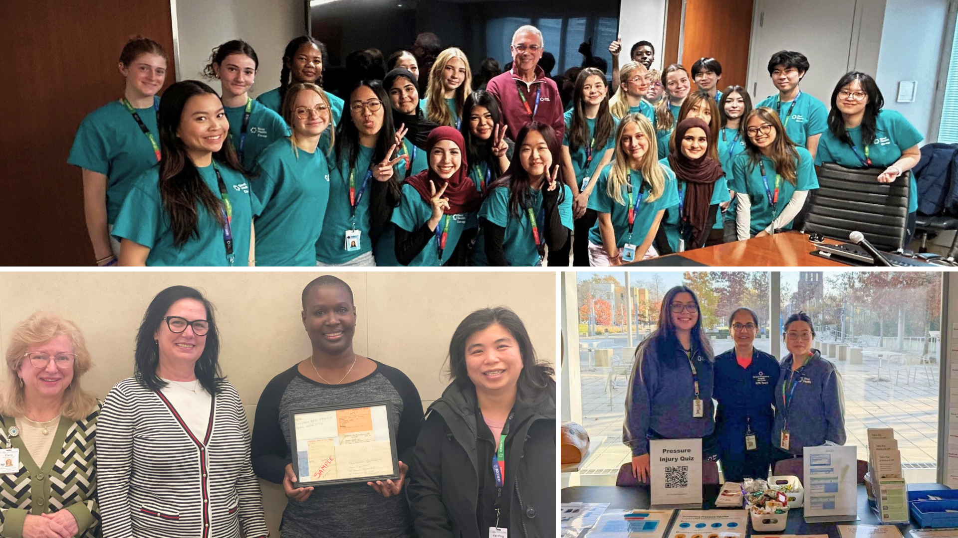 a collage of three group images of people who work or learn at Sinai Health. 