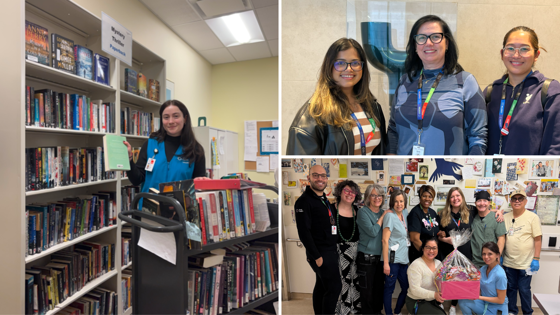 three photos of people who work and volunteer at Sinai Health