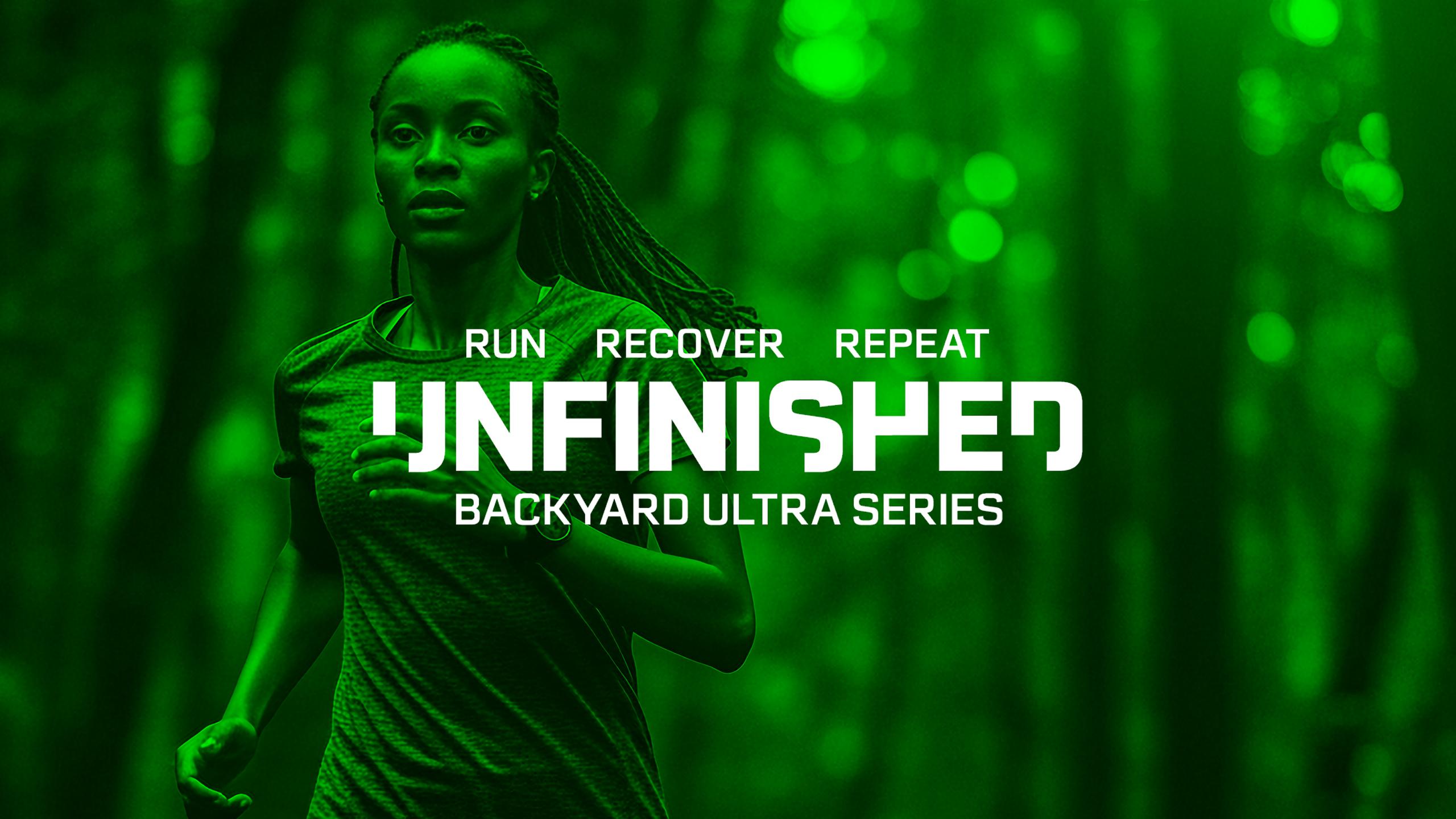 woman jogging with text overlayed with event name