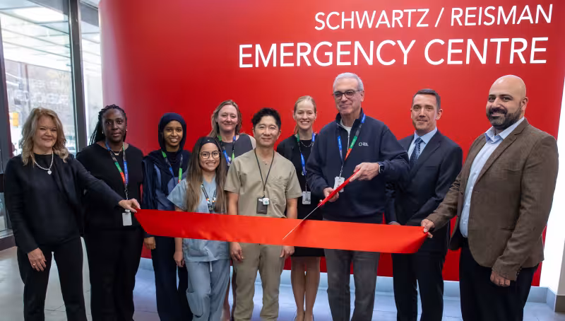 Sinai Health leadership team cutting the ribbon to mark the completion of the Schwartz/Reisman Emergency Centre redevelopment.