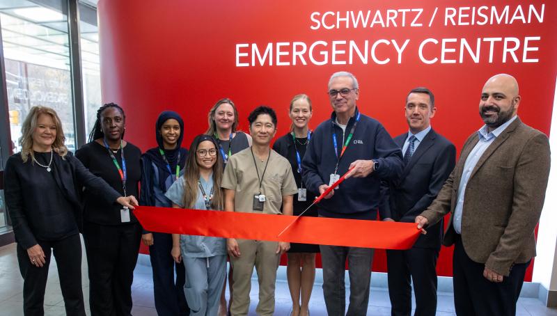 Sinai Health leadership team cutting the ribbon to mark the completion of the Schwartz/Reisman Emergency Centre redevelopment.