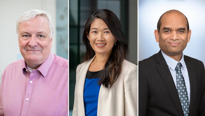 Headshot of Dr. Jim Woodgett, Dr. Rayjean Hung and Dr. Prakesh Shah.