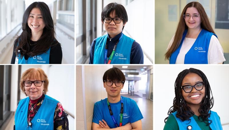 Six volunteers from across Sinai Health, including Mount Sinai and Hennick Bridgepoint Hospitals