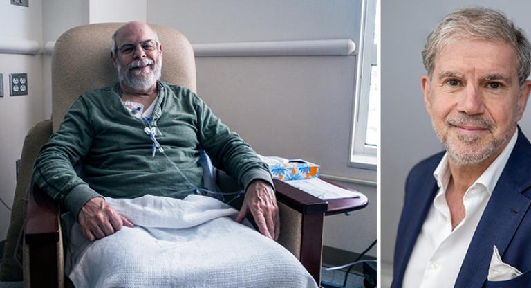 Collage of a patient in left panel and a man's headshot on the right