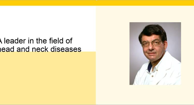 Block of text next to picture of a man in a lab coat