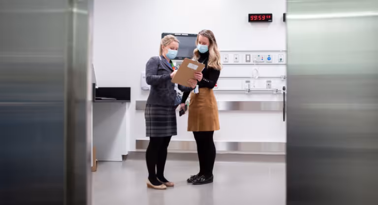 Agata Lawrynczyk (left) and Kelly Shillington (right) in the new Airborne Resuscitation Room, Emergency Department