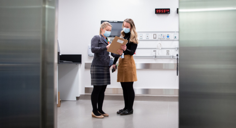 Agata Lawrynczyk (left) and Kelly Shillington (right) in the new Airborne Resuscitation Room, Emergency Department