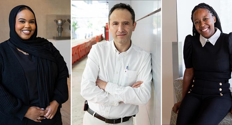 A collage of three Sinai Health staff posing for a photo