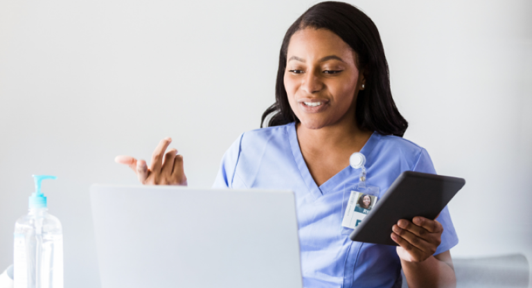 Nurse using laptop