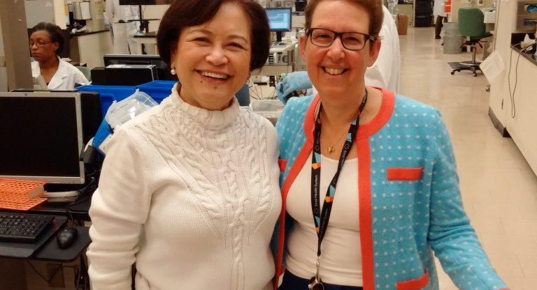 Norma Layno, Administrative Director, Pathology and Laboratory Medicine poses with Dr. Maureen Shandling, EVP, Medical and Academic Affairs