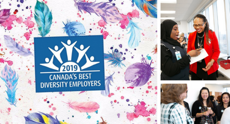 Sinai Health System recognized as one of Canada’s Best Diversity Employers with 2 picture of Sinai staff attending diversity events