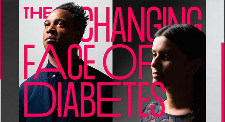 Man and woman with text "The Changing Face of Diabetes"