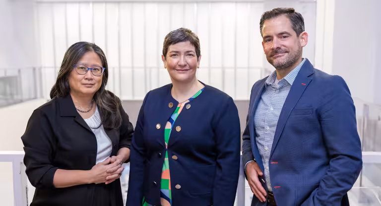 A photo of Dr. Susanna Mak and Dr. Daniel Schramek, the new Deputy Directors of Clinical and Discovery Research with Dr. Anne-Claude Gingras, Director of the Lunenfeld-Tanenbaum Research Institute