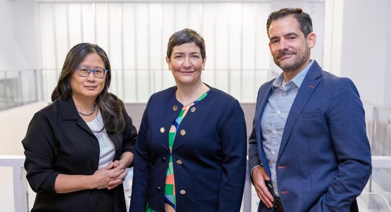 A photo of Dr. Susanna Mak and Dr. Daniel Schramek, the new Deputy Directors of Clinical and Discovery Research with Dr. Anne-Claude Gingras, Director of the Lunenfeld-Tanenbaum Research Institute
