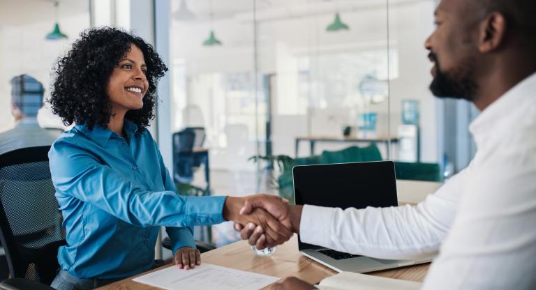 A prospective employer meeting with a member of the HR team