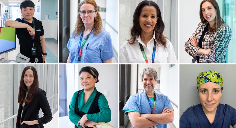 Collage of headshots of eight nurses from across Sinai Health