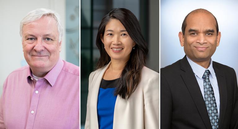 Headshot of Dr. Jim Woodgett, Dr. Rayjean Hung and Dr. Prakesh Shah.