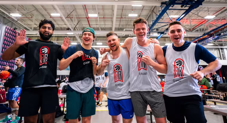 Group of basketball players at Raptors for Research event