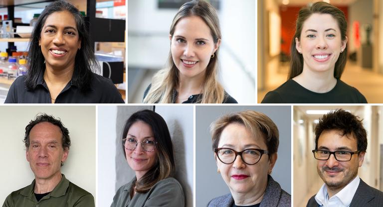 A collage of the headshots of Drs. Adele Changoor, Kristina Kokorelias, Kelsey McLaughlin, Ian Rogers, Marianne Saragosa, Oksana Shynlova and Williams Turpin. 