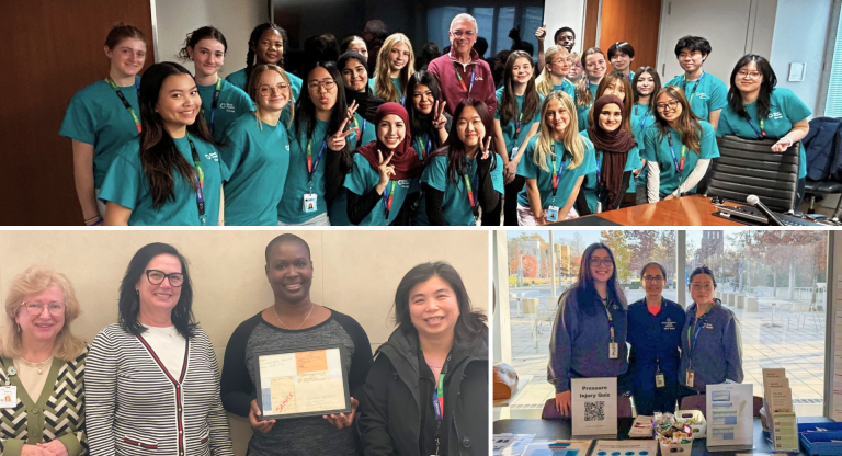 a collage of three group images of people who work or learn at Sinai Health. 