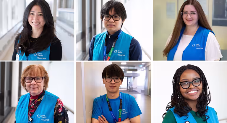 Six volunteers from across Sinai Health, including Mount Sinai and Hennick Bridgepoint Hospitals