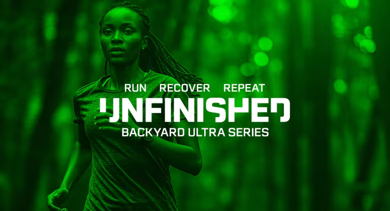 woman jogging with text overlayed with event name