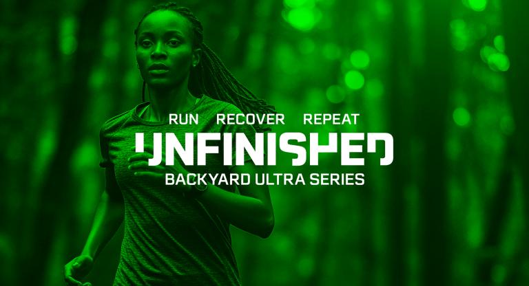 woman jogging with text overlayed with event name