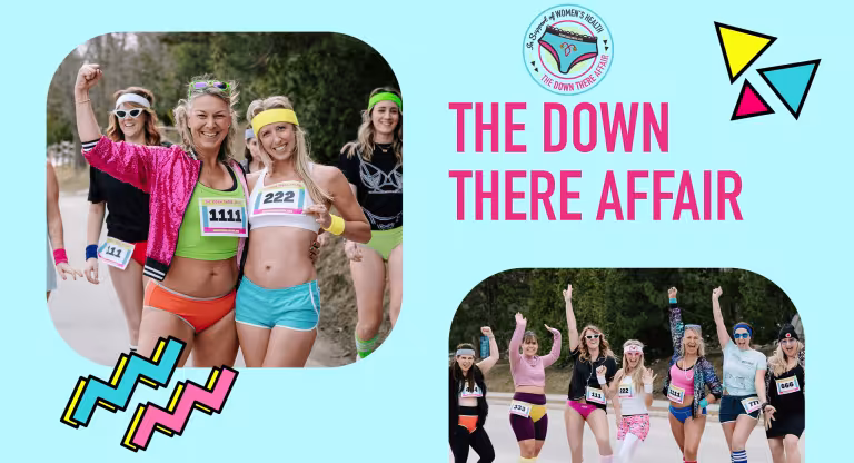 Participants in colorful retro outfits at The Down There Affair fun run