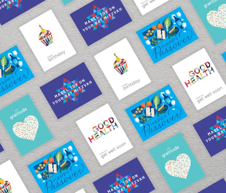 A patterned arrangement of greeting cards