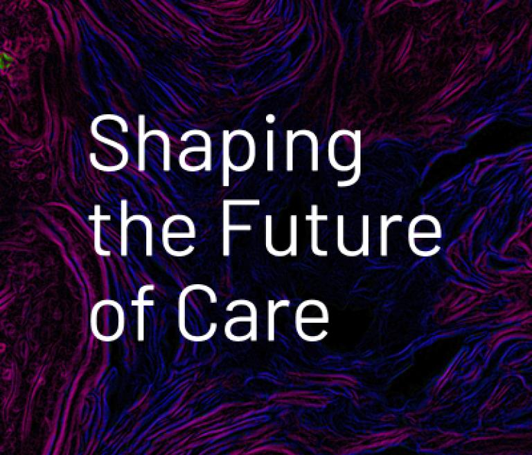 Abstract microscopic tissue pattern in purple, blue and black tones used as the background for the Annual Report theme.