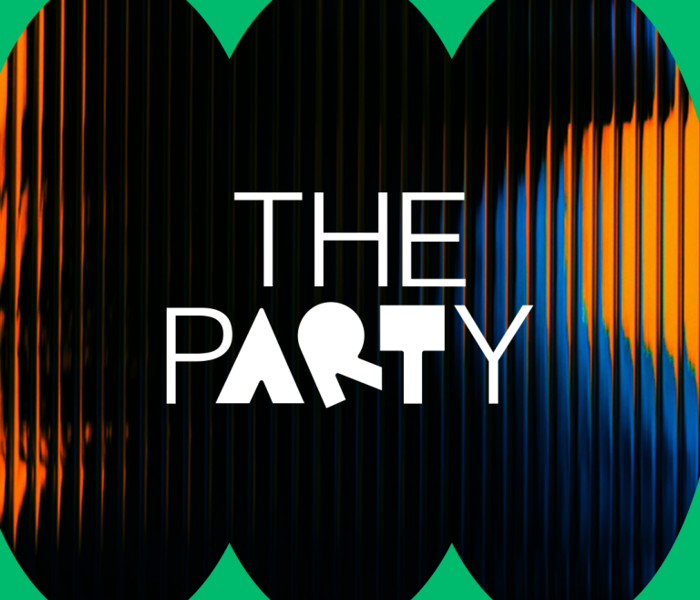 White The pARTy logo on a black and green background
